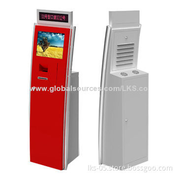Self service queue kiosk terminals with LED signage box and 17-inch touch screen